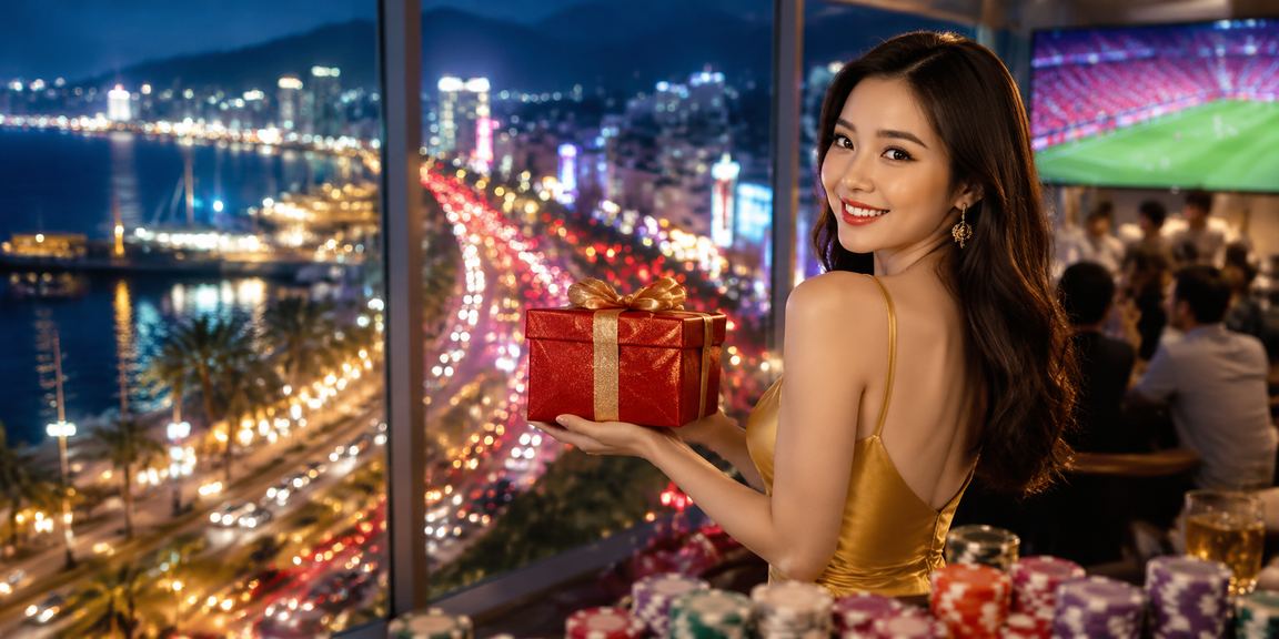 Màn hình slot game neon lung linh về đêm tại khu vực Nha Trang